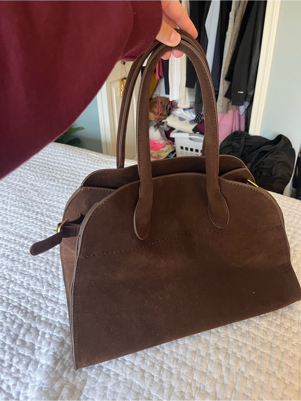 Vintage Brown Suede Top-Handle Women's Bag